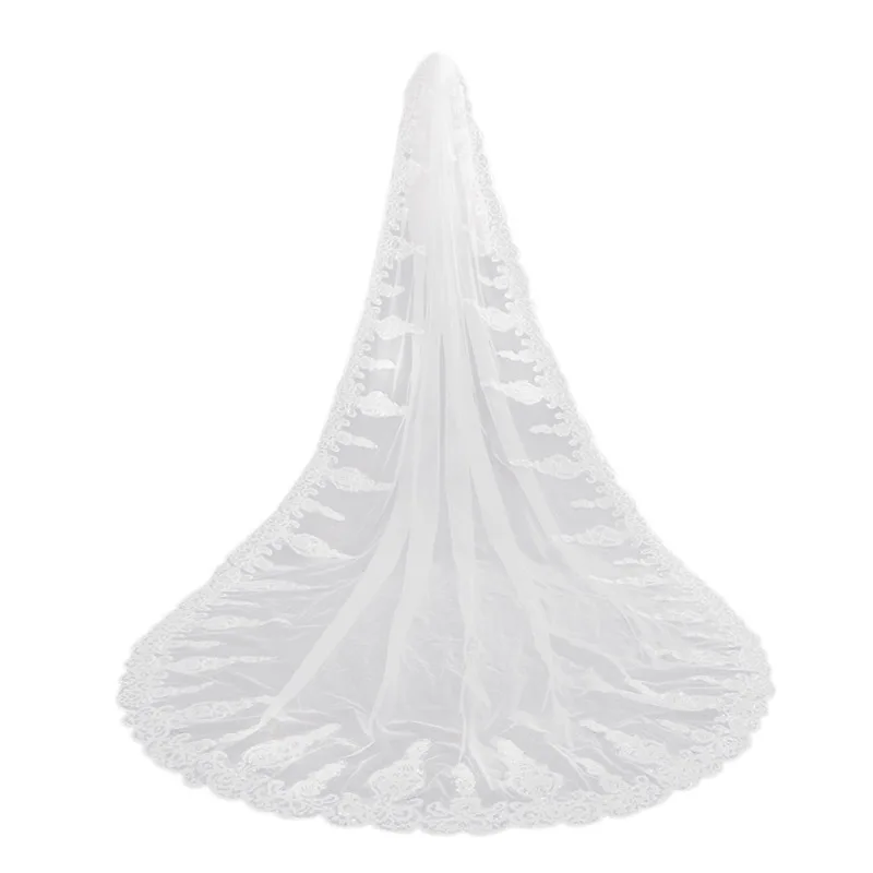 

Wedding Veil 3.5 Meters Length 1.8M Width Crystals Rhinestones Lace Bling Bling Cathedral Bridal Veils with Comb