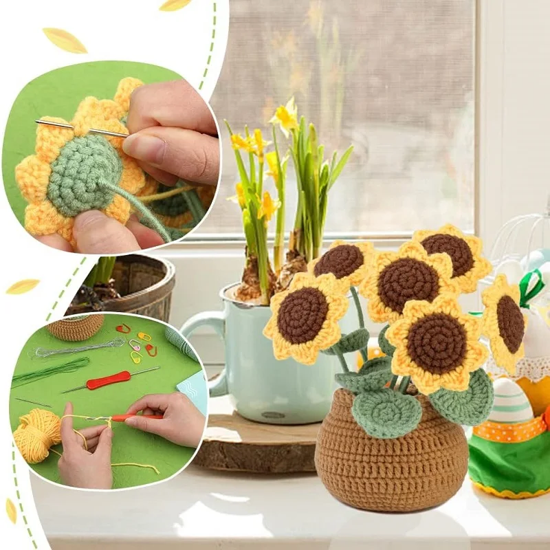 Flower Crochet Kit for Beginners Crochet Starter Kit for Complete Beginners Adults Crocheting Knitting with Tutorials knitting needles crochet kit knitting supplies knitting material weaving tools yarn holder knitting craft supplies knitting loom knitting machine knitting board