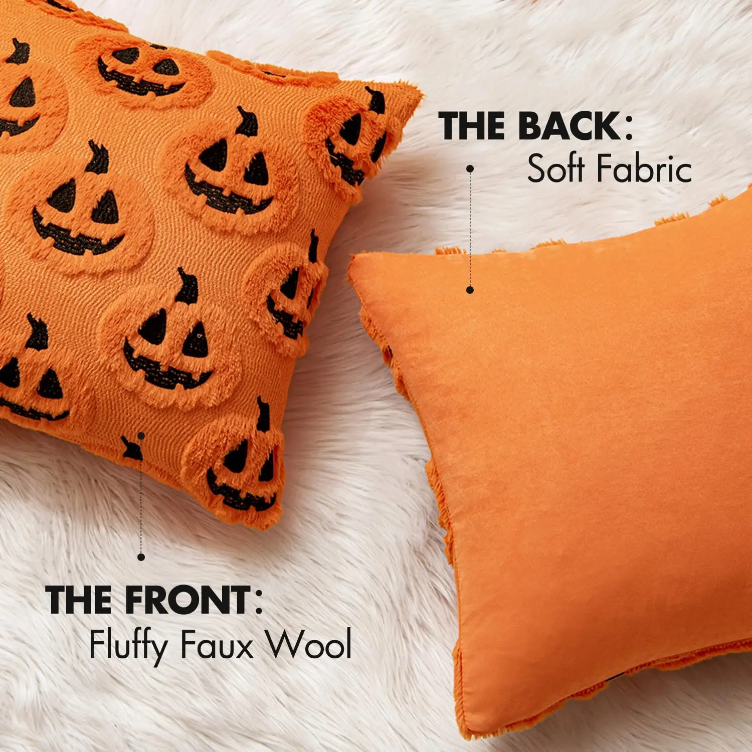 Fall Halloween Throw Pillow Covers Decorative Pumpkin Pattern Pillowcase Soft Plush Faux Wool Cushions for Home Sofa Couch
