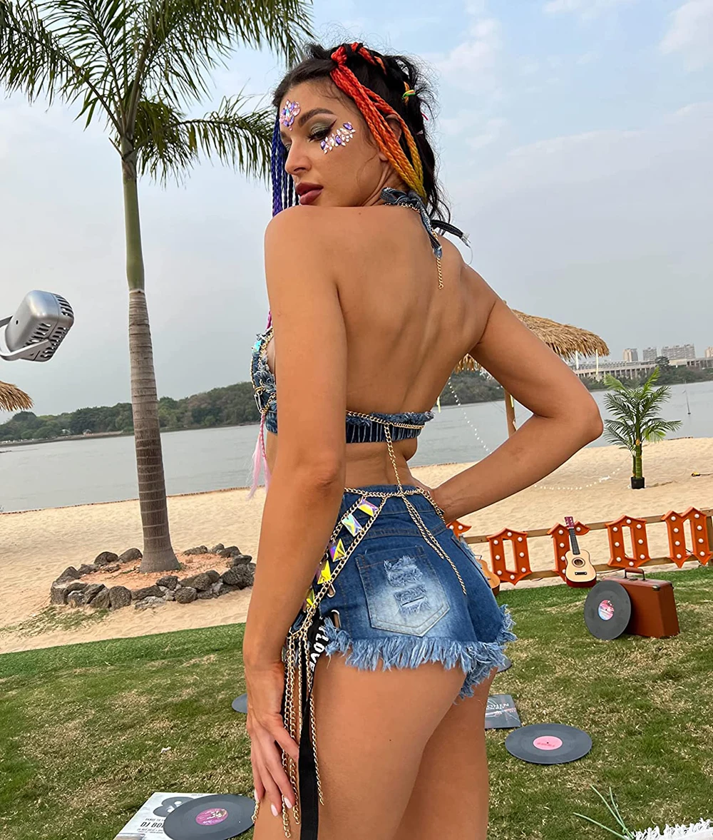 Bling Acrylic Body Jewelry Chain For Women Sexy Tassel Backless Bra Chain Beach Bikini Waist Chain Rave Festival Body Chain Gift