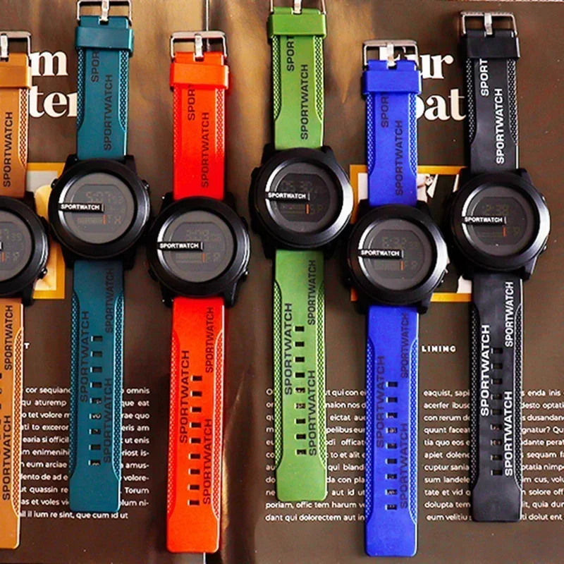 Orologio Sportivo Digitale Uomo – 50m Impermeabile, Luminoso, Sveglia, Cronometro, Data, 12/24h – Nero, Plastica PU