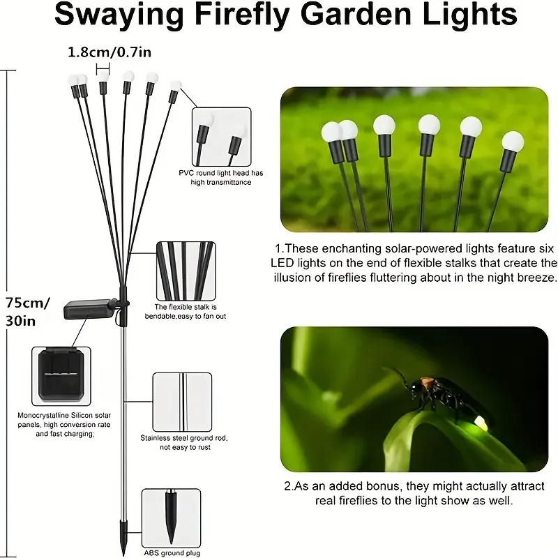 6/8/10 LED Solar Lights Lawn Lamp Garden Lamp LED Wind-driven Firefly Ground Plug Lamp Garden Ramadan Decoration Festival Light