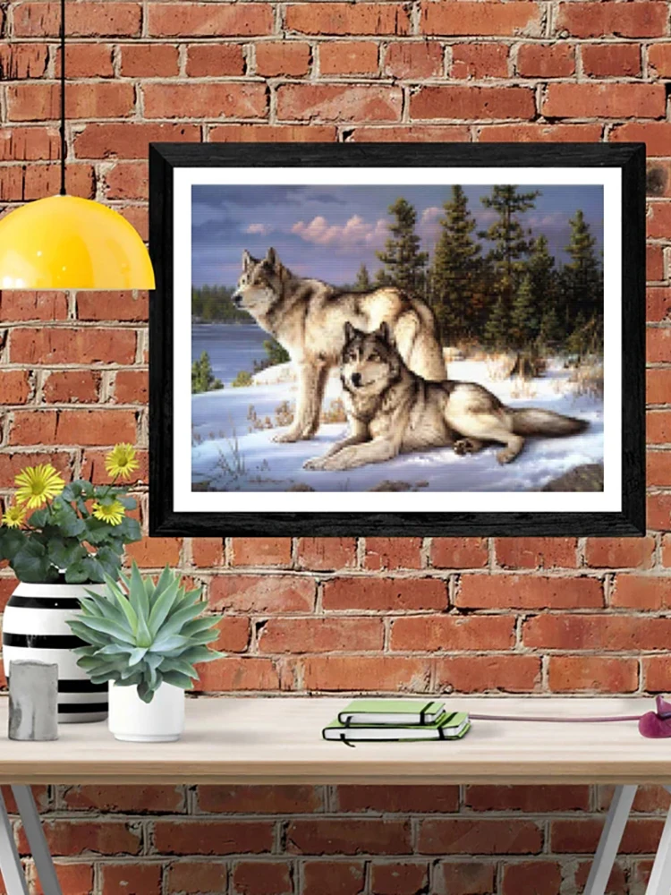 

DIY-5D Diamond Painting Wolf Couple Splice Set Full Diamond Embroidery Mosaic Picture Closed