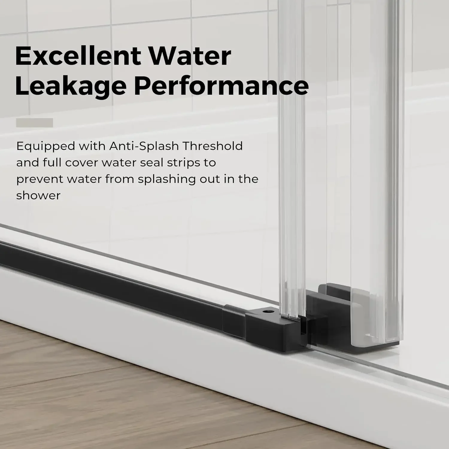 56-60.in W x 72.in H Frameless Shower Door, Water Repellent Black Shower Door Clear Tempered Glass, Easy Sliding Showe Door 6
