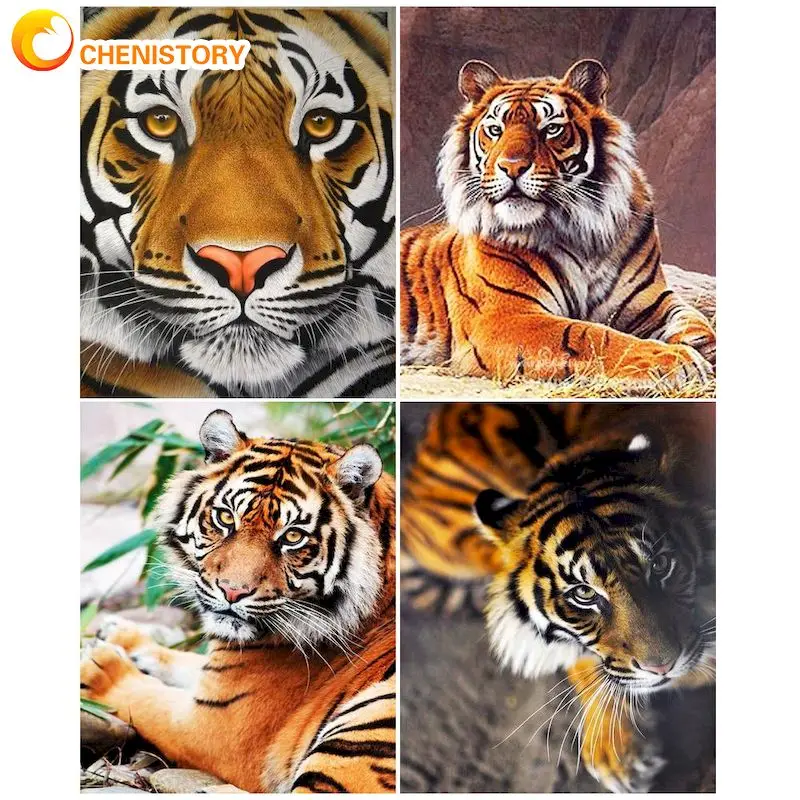 

CHENISTORY Acrylic Paint By Numbers Paint Kit Coloring By Numbers Tigers Picture Paint Home Decoration Adults Crafts