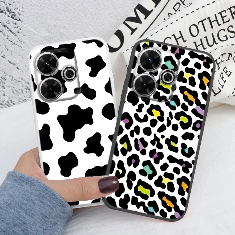 For Redmi 13 4G Phone Case Brown Leopard Print Soft Silicone TPU Cover Colorful Marble Fundas For Xiaomi Redmi 13 Redmi13 Coque 3