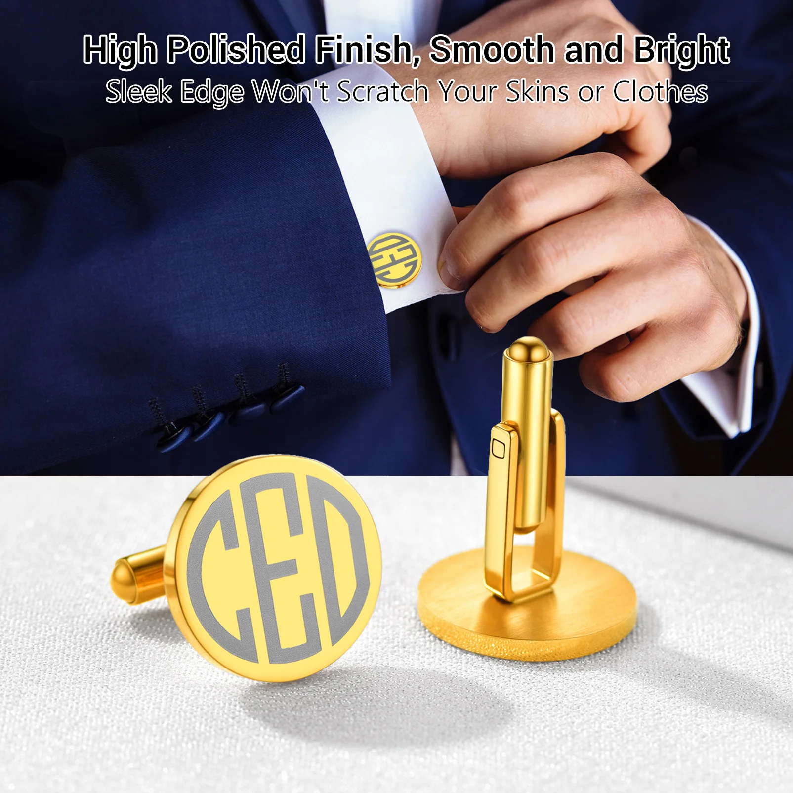Prosteel Men 18K Gold Plated Customized Fashion Cufflinks Stainless Steel Wedding Tuxedo Shirt Classic Cuff Link
