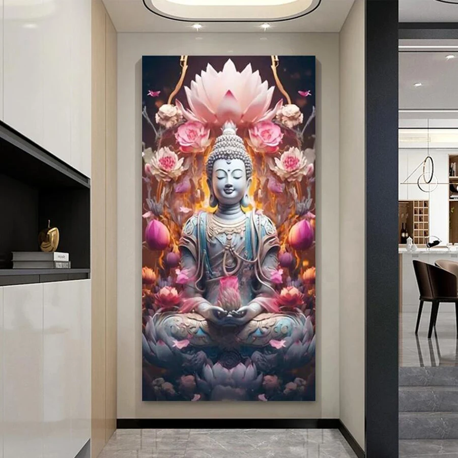 

Pink Lotus Buddha Diamond Painting Large Size Religious Icons Full Mosaic Embroidery Kits Diy Rhinestone Picture Wall Decor