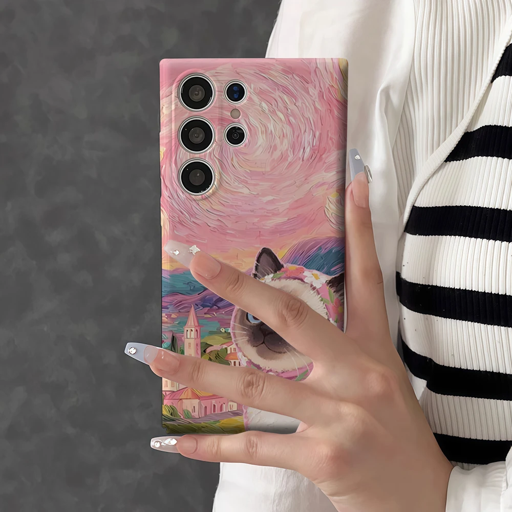 Starry Night Siamese Cat Shockproof Phone Case - Double Layer Tough Back Cover