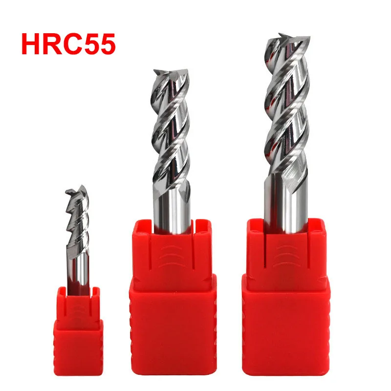 Fresas de 3 labios para aluminio HRC55. Precisión y durabilidad para CNC. Disponibles en varios tamaños para mecanizado eficiente.
