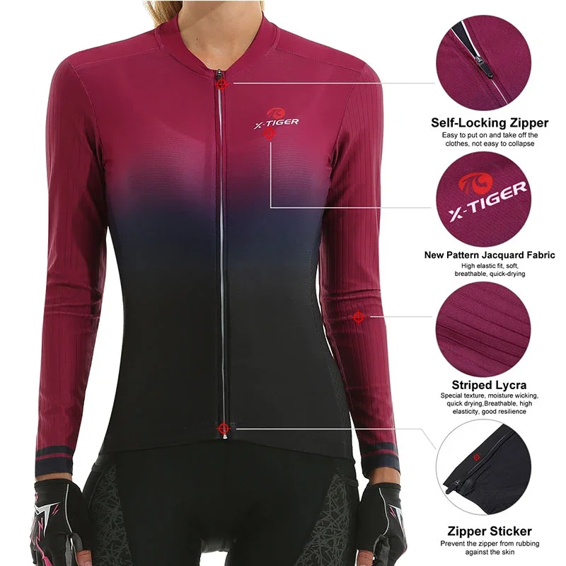 X-Tiger Women's Cycling Jersey Spring Bicycle Long Sleeve Mountain Breathable Uniform Maillot Ciclismo Anti-UV Bike Jerseys