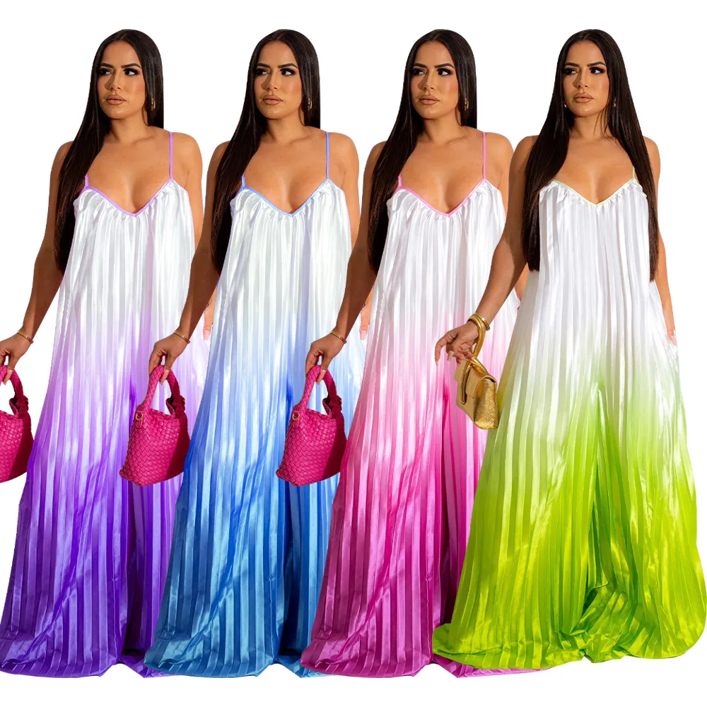 Sexy Changing Color Cami Loose Jumpsuit Elegant Spaghetti Straps Wide Leg Pants One Piece Club Party Playsuits Summer Romper