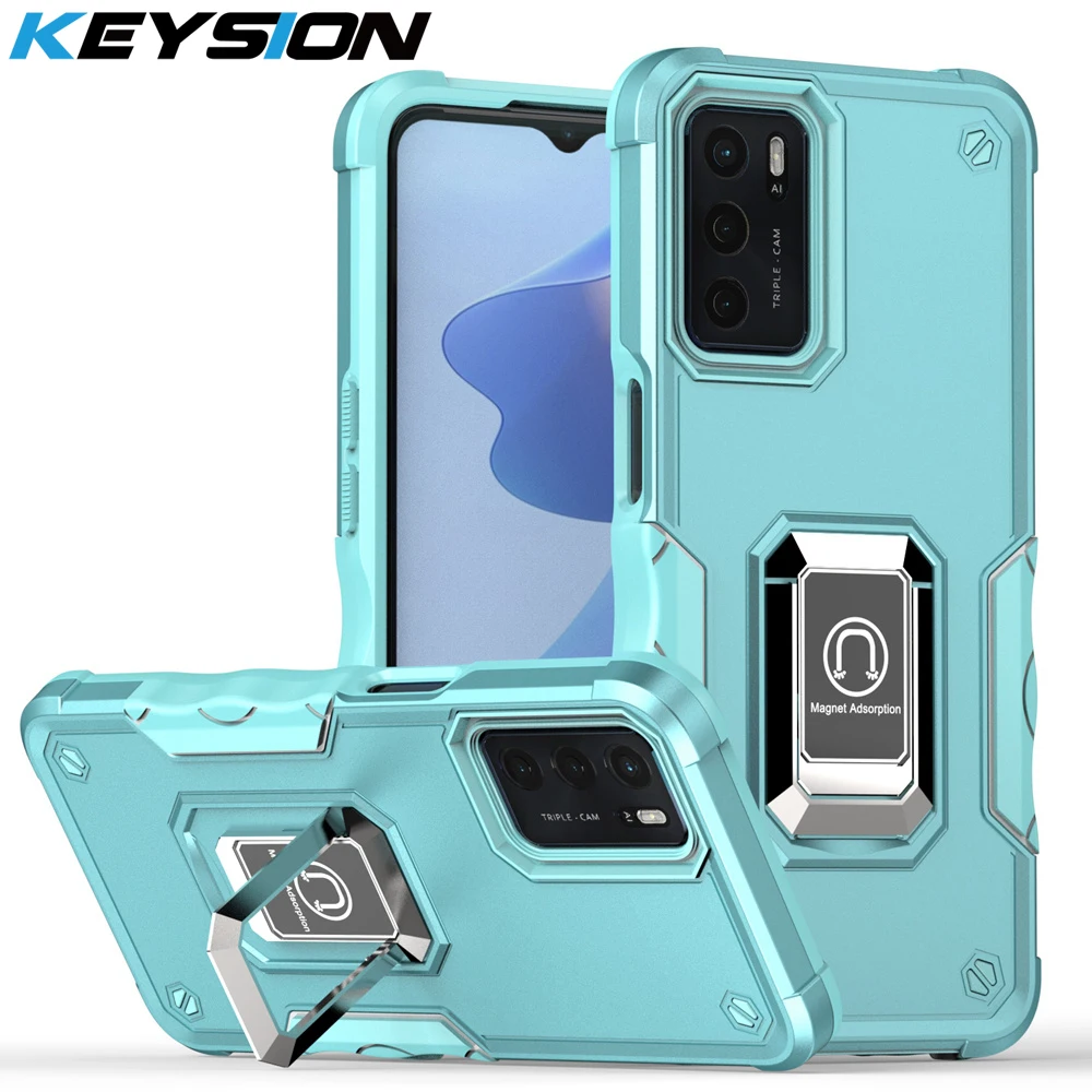 KEYSION stoßfeste Rüstungshülle für OPPO A16 A16S A74 A95 4G, Silikon + PC-Ring-Ständer, Telefon-Rückseite für OPPO Reno 6 5G 6_voghion.com