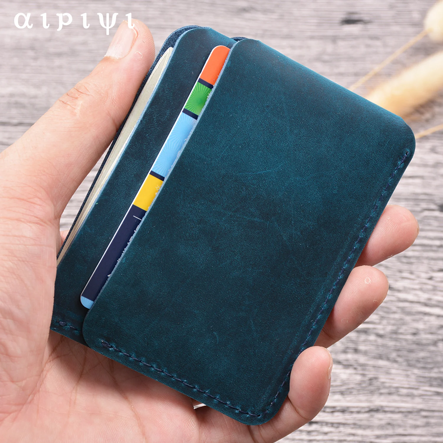 Vintage Handcrafted Top-Grain Leather Slim Wallet-Unisex Mini Card Holder & Coin Purse, Original Ultra-Thin Design for IDs, Ke