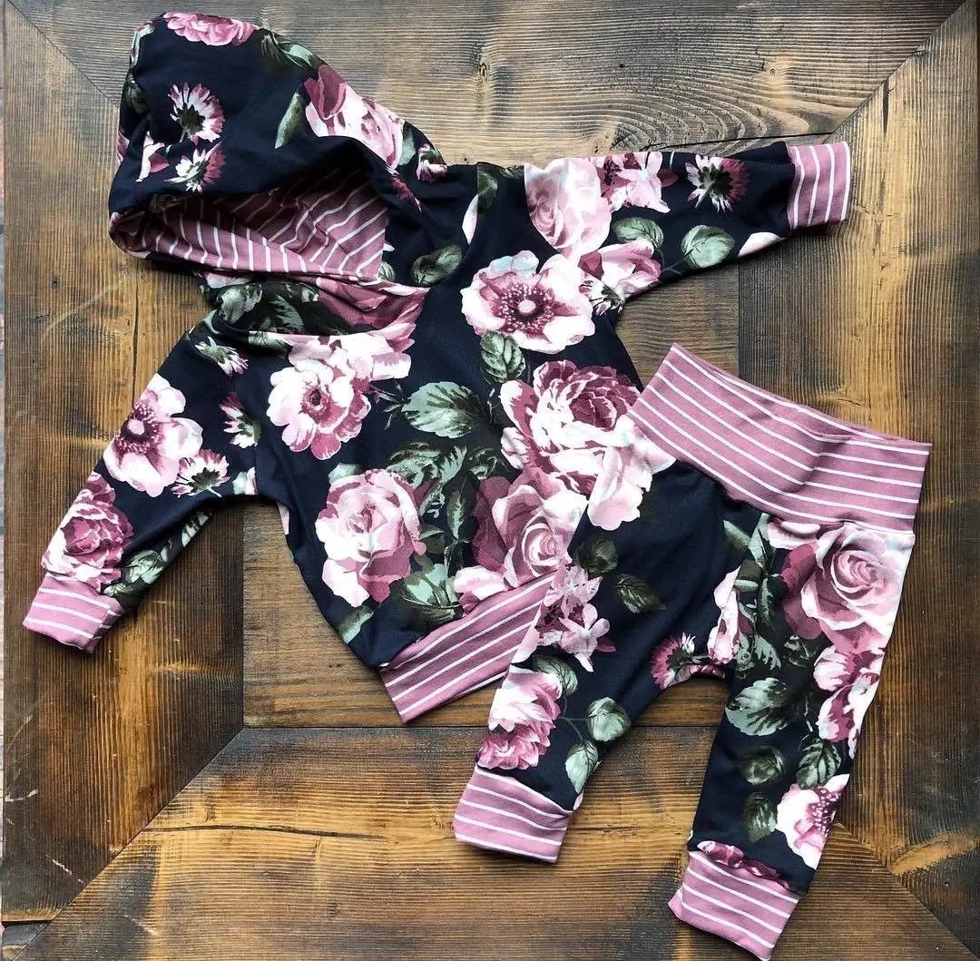 0-3Yrs Baby Girls Hoodies Clothes Outfits Causal Long Sleeve Tops Flower Pants 2Pcs Spring Autumn Kids Clothing Suits Baby Clothing Set medium