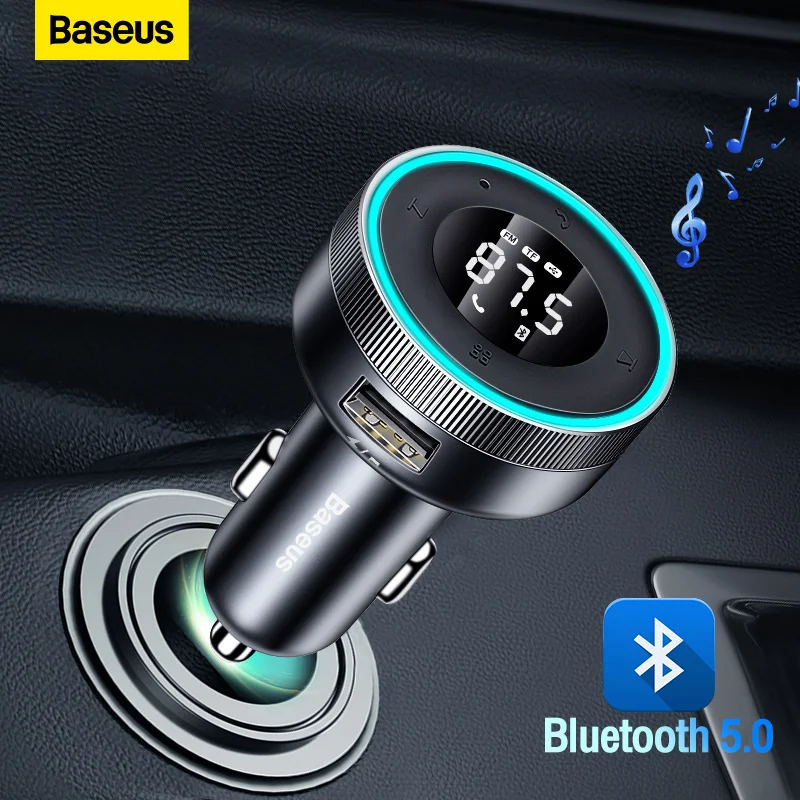 Baseus FM Transmitter Modulator Car Wireless Bluetooth 5.0 USB Fast Charger Auto Aux Radio Mp3