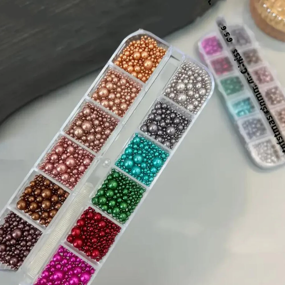 6/12 Grids 3D Weihnachten Gemischte Größen Perlen Nagel ACharms Weihnachten Bunte Perle Kaviare Perle Nail art Dekorationen DIY Maniküre Schmuck – Detail 12