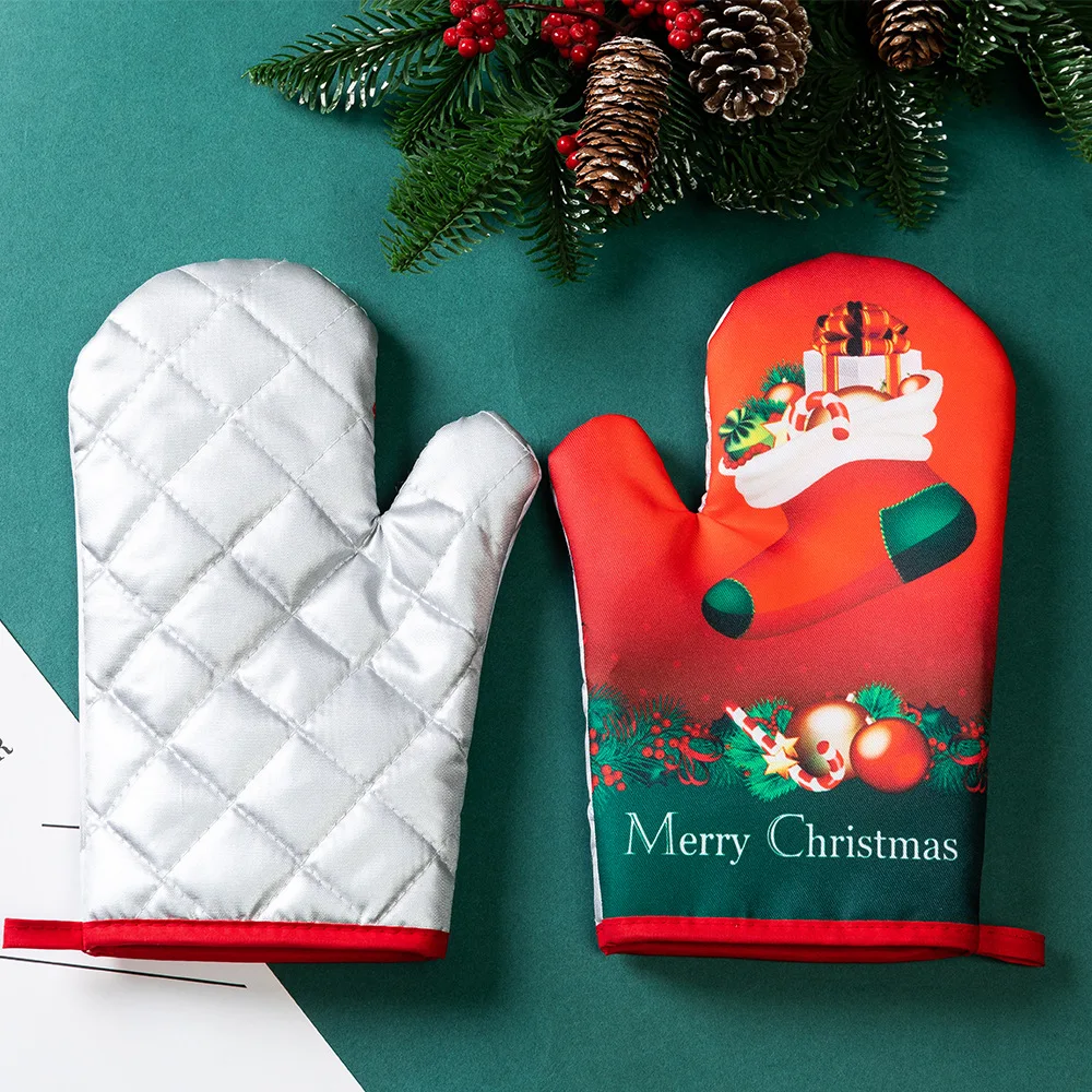 Juego de guantes gruesos de Navidad para microondas, manoplas de cocina para el hogar, guantes de horno con aislamiento térmico para hornear, 2