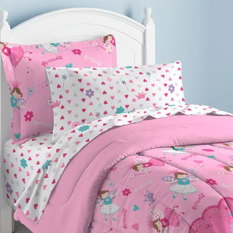 Twin 5 Piece Comforter Set, Polyester, Microfiber, Pink, Purple, White, Multi Twin bedding set kawaii Cotton bed sheet set Twin