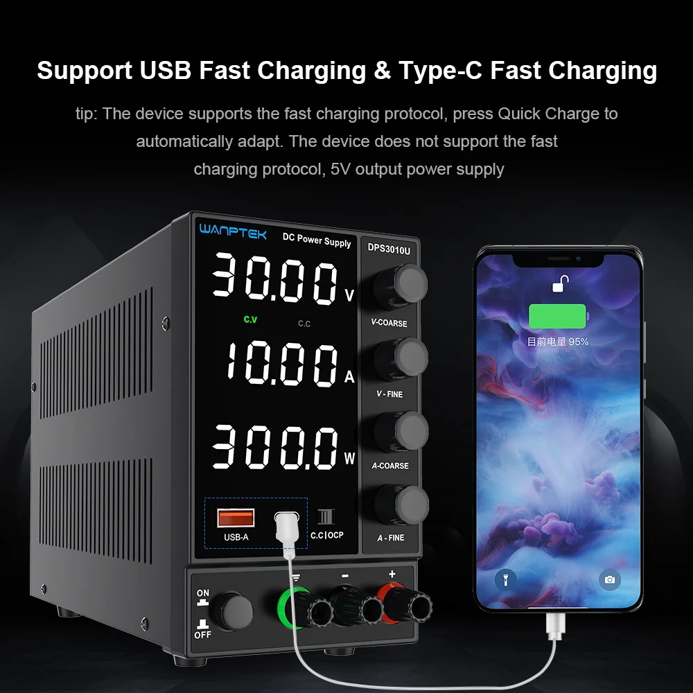 Wanptek DC Variable Power Supply, 30V 10A Adjustable Switching Voltage