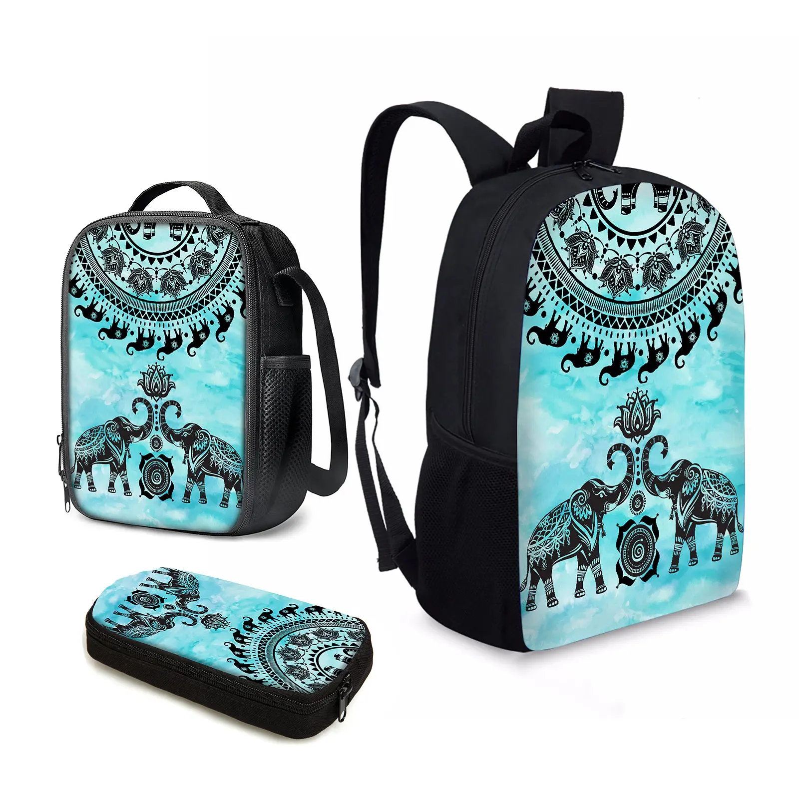 

YIKELUO Trendy Bohemian Mandala Design Backpack Tribal Elephant Print Laptop Bag Floral Print Handy Lunch Bag Animal Print Bag