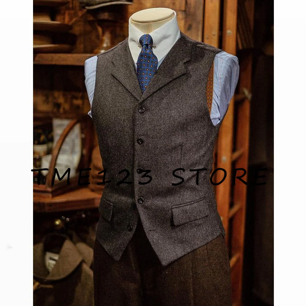 Vests Men Vest New Men's Herringbone Pattern Vest Business Casual Single-breasted Sleeveless Vest Suit Male Gilet Mens Formal