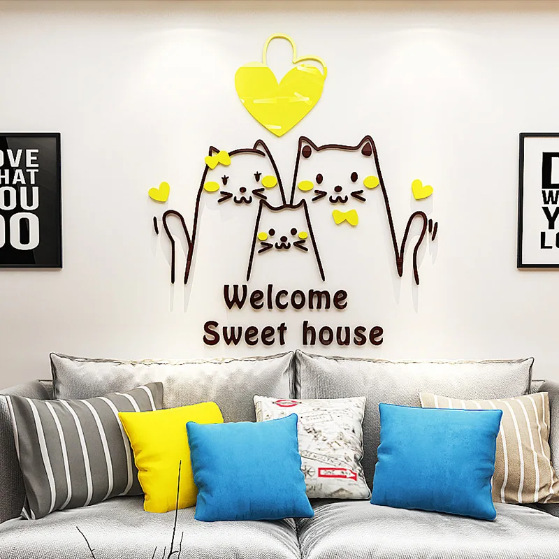 

3D Stereo Cartoon Cute Lucky Cat Acrylic Customizable Wall Sticker Office Bedroom Background Decoration