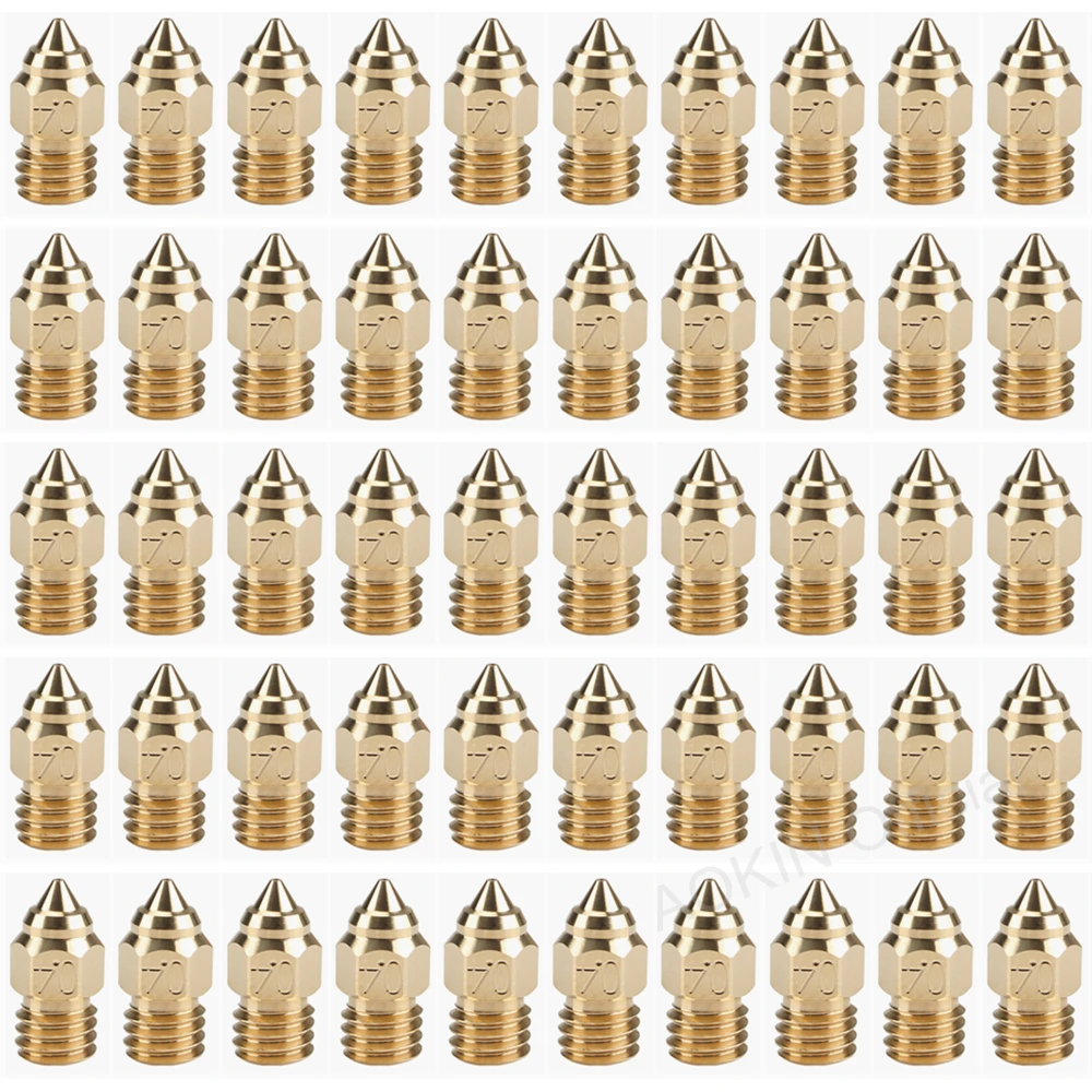 

50 шт., латунные сопла для экструдера 0,2/0,3/0,4/0,5/0,6/0,8 мм