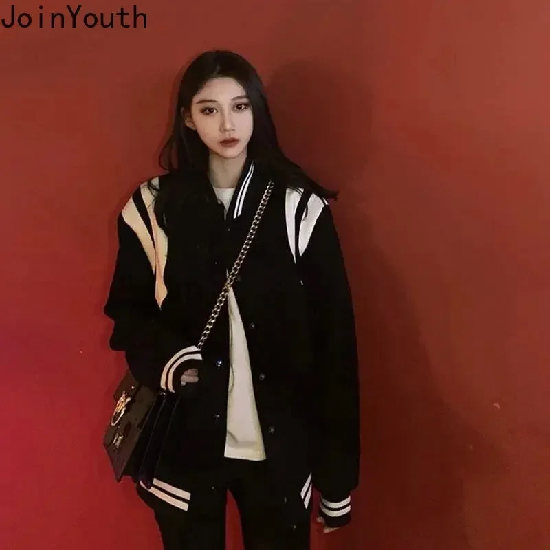 2025 여성 의류 패션 자켓 여성 두꺼운 캐주얼 레드 야구 유니폼 Ropa Mujer 느슨한 한국어 오버 사이즈 코트 Y2k 탑스