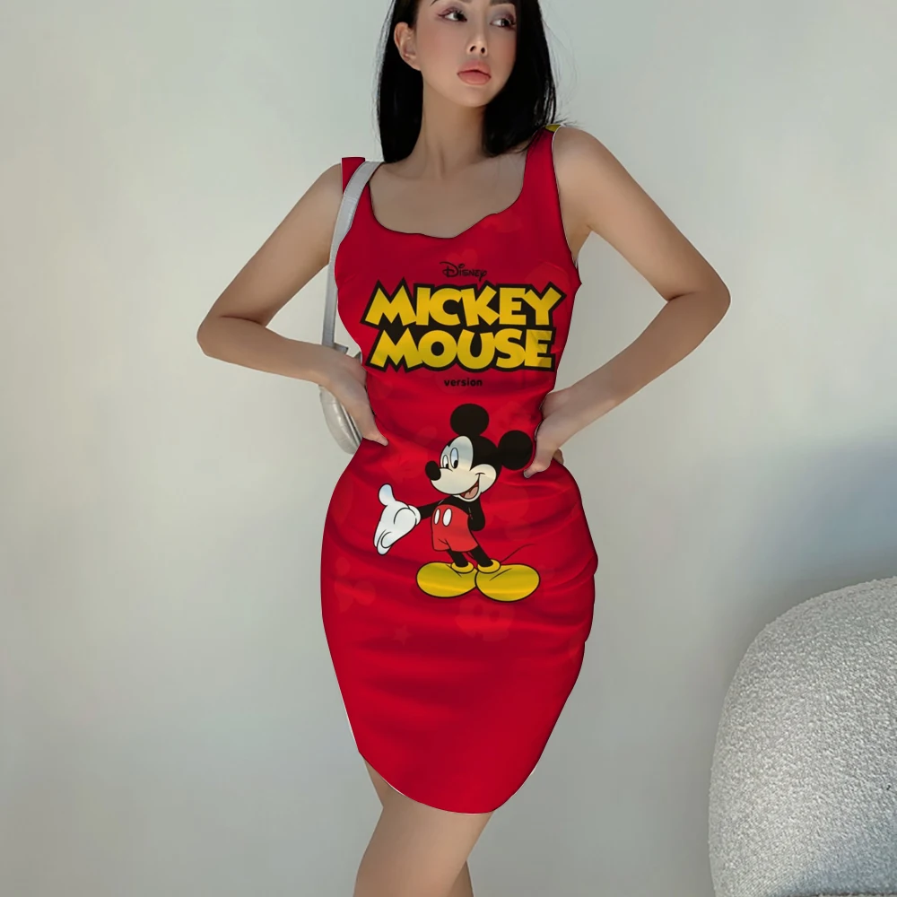 

Женское модное летнее платье для женщин, облегающее платье на бретельках, сексуальное облегающее платье, платье с рисунком Минни Маус Дисней