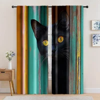 2pc,  Drapes black cat Versatile 100% Polyester,Without Electricity Versatile Applies to Living Room, Outdoor Decor 1