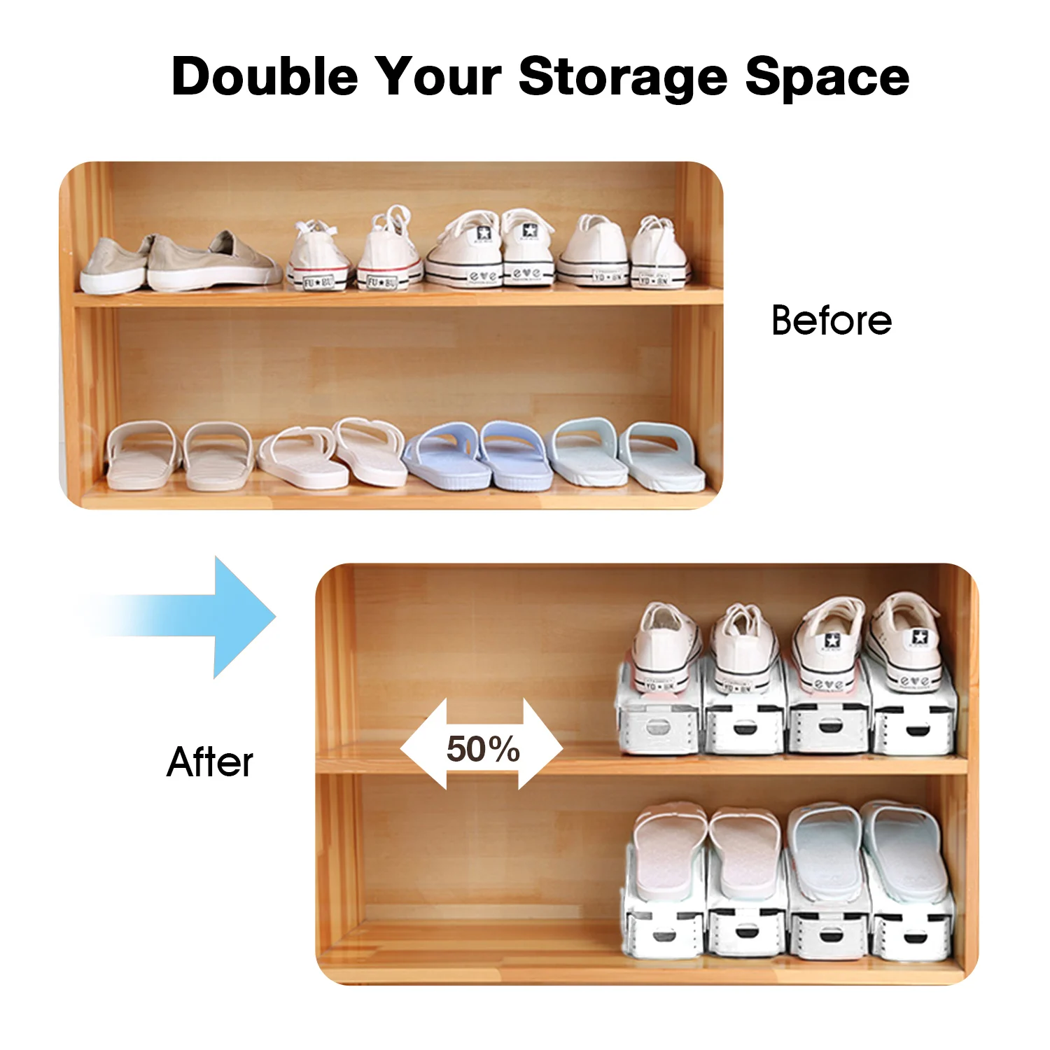 Shoe Slots Organizer 20 Pack Adjustable Shoe Rack Stacker Storage Space Saver Double Deck Rack Holder for Closet