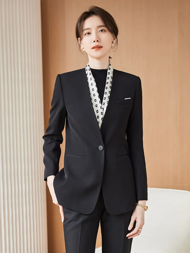 Elegant Office Pants Suit Women's Two Piece Set Professional Solid