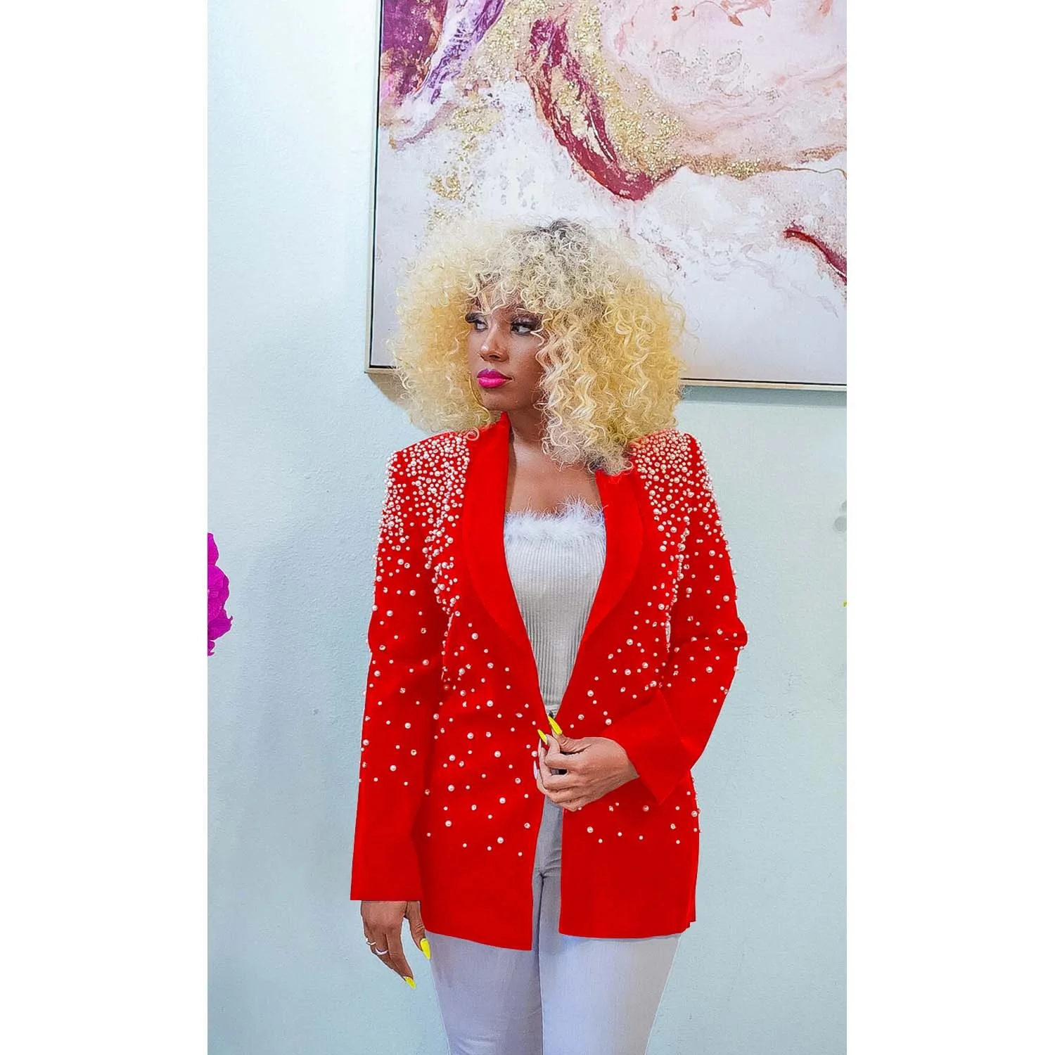 

Zoctuo 2023 New Elegant Women's Coat Solid Pearl Beading Long Sleeve Notched Neck Blazer Fashion Street Wear Female Blazers