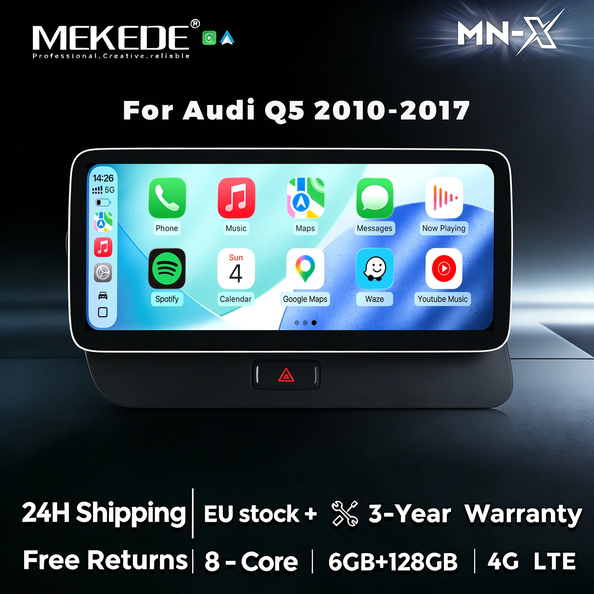 MEKEDE Reproductor de audio y video para coche con Carplay inalámbrico y Android Auto de 10,25 pulgadas para Audi Q5 2010-2017, 8 núcleos, Android 15, navegación GPS, DSP, 4G LTE, WIFI, BT, sistema multimedia inteligente, pantalla táctil completa HD IPS 1