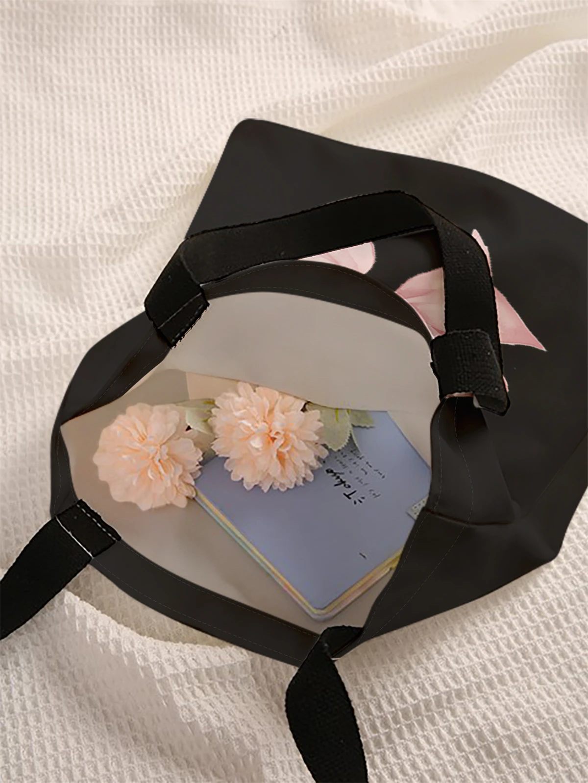 Bow pattern printed casual handbag, reusable fashionable backpack, multifunctional handbag, canvas shopping bag