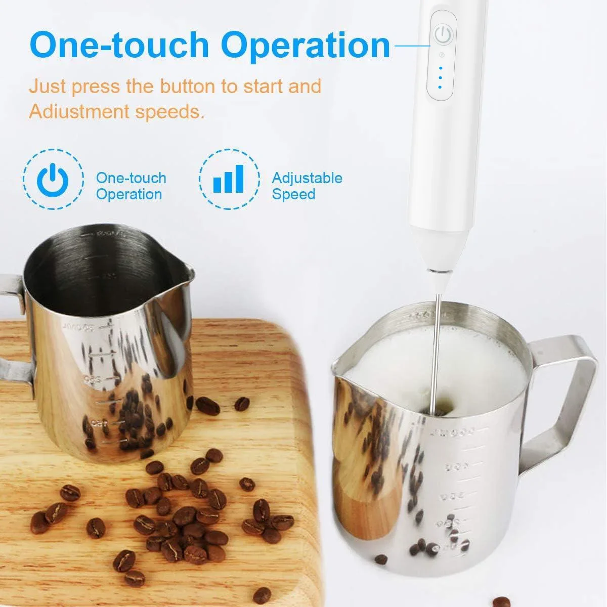 MINI Milk Frother USB Rechargeable 3 Speeds Foam Maker Coffee Whisk Mixer Electric Handle Blender Egg Beater 6