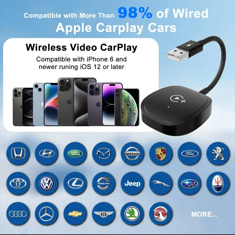 Wireless Video Carplay Adapter with Netflix/YouTube/ TikTok for OEM Wireless CarPlay Cars for iphone 6-16 600 Car Models