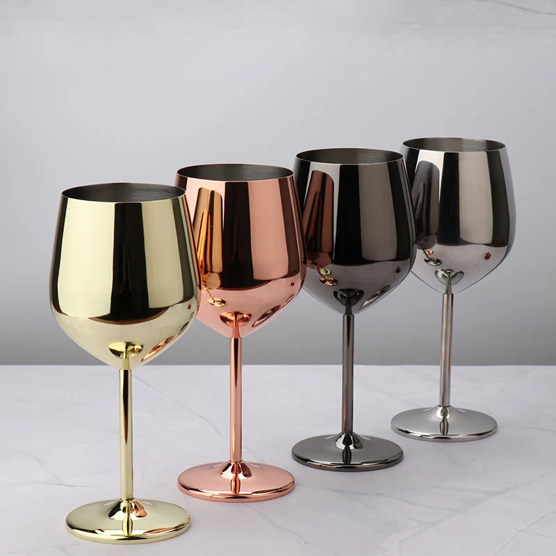 Stainless Steel Red Wine Glass Single Layer Goblet Large Capacity Drum Shaped Drop-resistant Wine Glass 500ml
