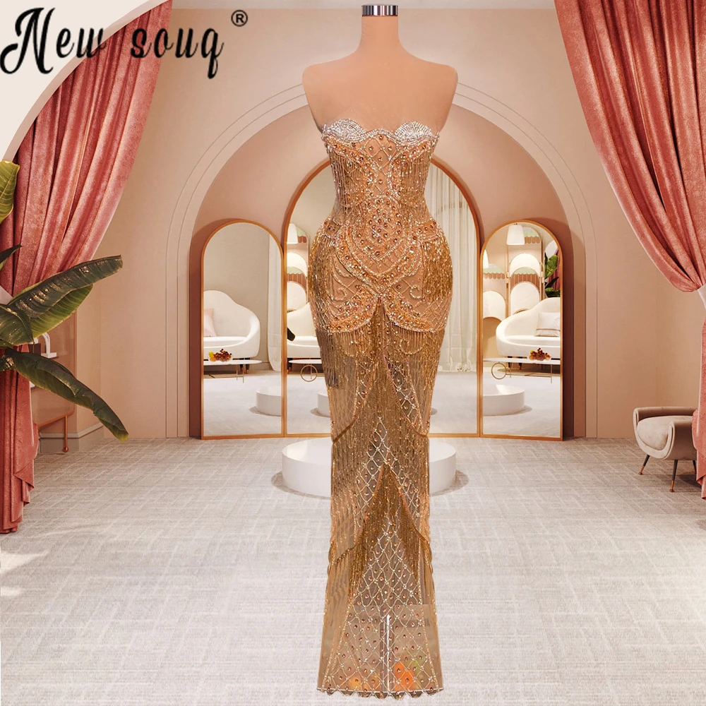 

Luxury Beading Illusion Party Dress Women 2023 Long Mermaid Tassel Evening Dresses Customized Saudi Gala Gowns Vestidos De Noche