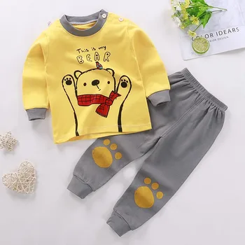 New Children Pure Cotton Underwear Suits Boys Girls Autumn Clothing Autumn Pants Toddler Cartoon Suits Bay Cute Home Clothing 1
