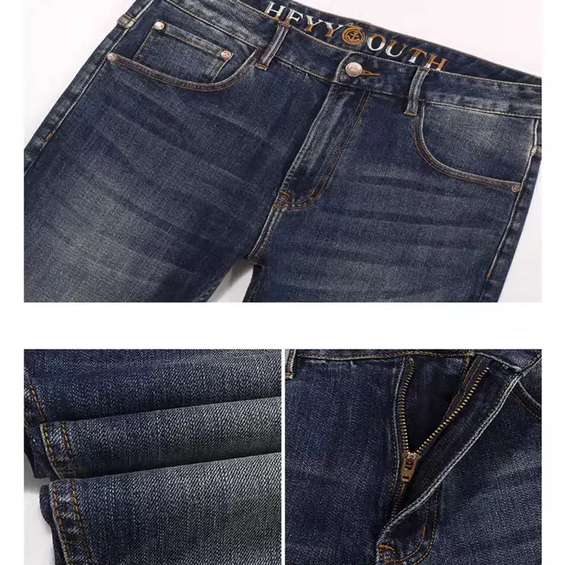 Fashion Vintage Men Jeans High Quality Retro Washed Blue Stretch Elastic Slim Jeans Men Casual Designer Denim Pants Hombre