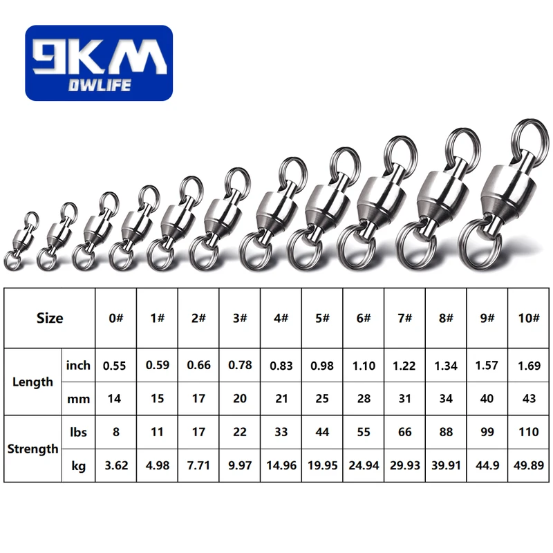 20~100Pcs Fishing Swivel Snap Ring Split Ring Stainless Steel Ball Bearing Swivel Hooks Lure Fishing Accessories Terminal Tackle