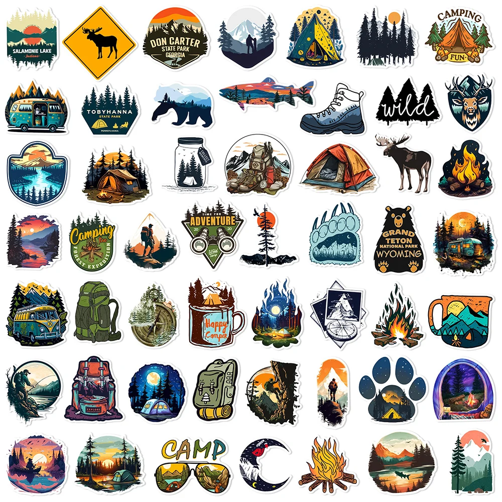 Outdoor Adventure Cartoon Sticker Pack - Waterproof Decals