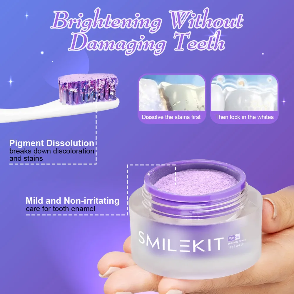 Smilekit Dental Teeth Whitening Powder Remove Plaque Stains Colour Purple Corrector Teeth Dental Powder For Oral Hygiene Care