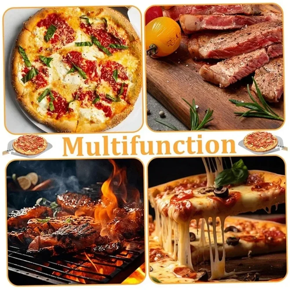 Pizza Peel Pizza Bakeware 12 Inch Pizza Shovel Metal Non-Stick Pizza Peel Wood Handle Transfer Tray Homemade Baking Cake Bread Pizzas Tools