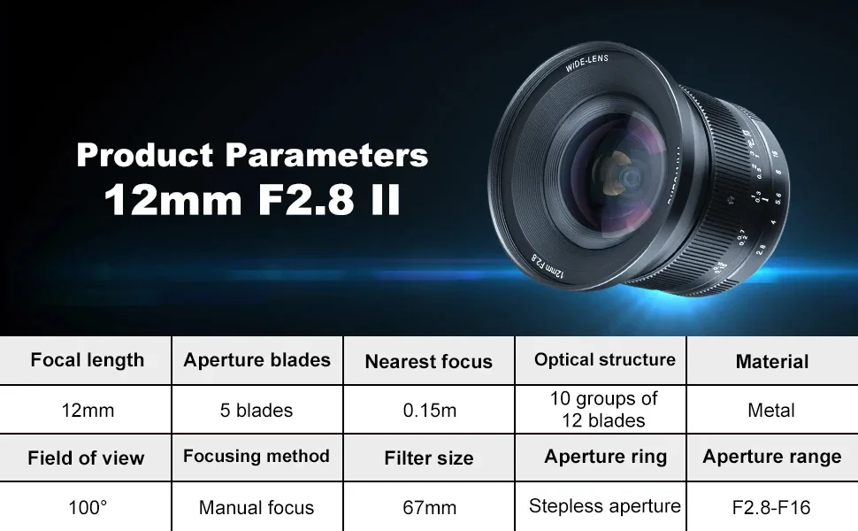 7artisans 12mm F2.8 Mark II APS-C Super Ultra Wide Angle Lens For Canon EOS-M Ca