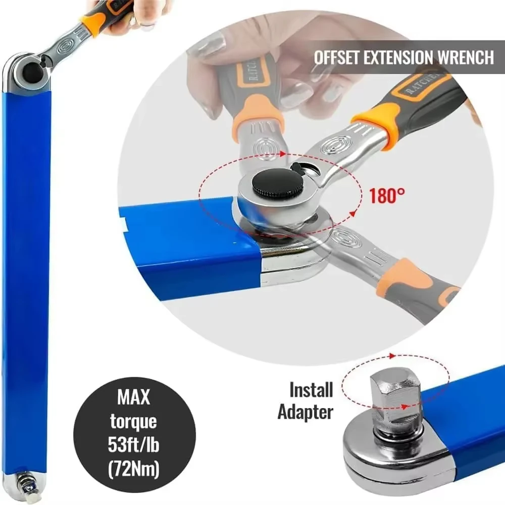 Yinore 4-Piece 3/8" Drive Offset Extension Wrench Set – Impact Adapter, Ratchet Extender