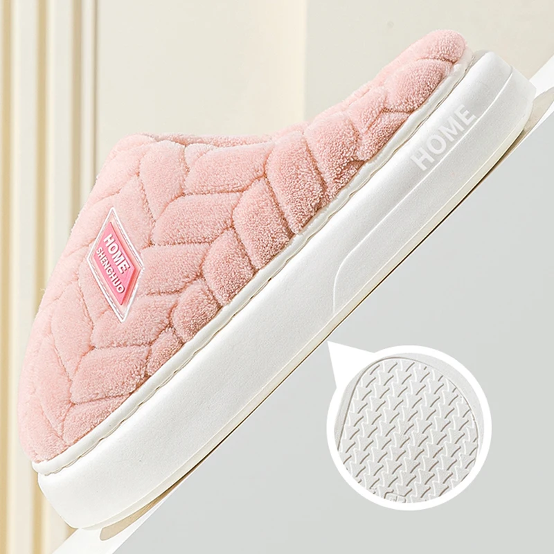 Thick Plush Warm Cotton Slippers Women Indoor Closed Toe Soft Bottom Fur Slippers Woman Non Slip Thick Sole Home Shoes Female