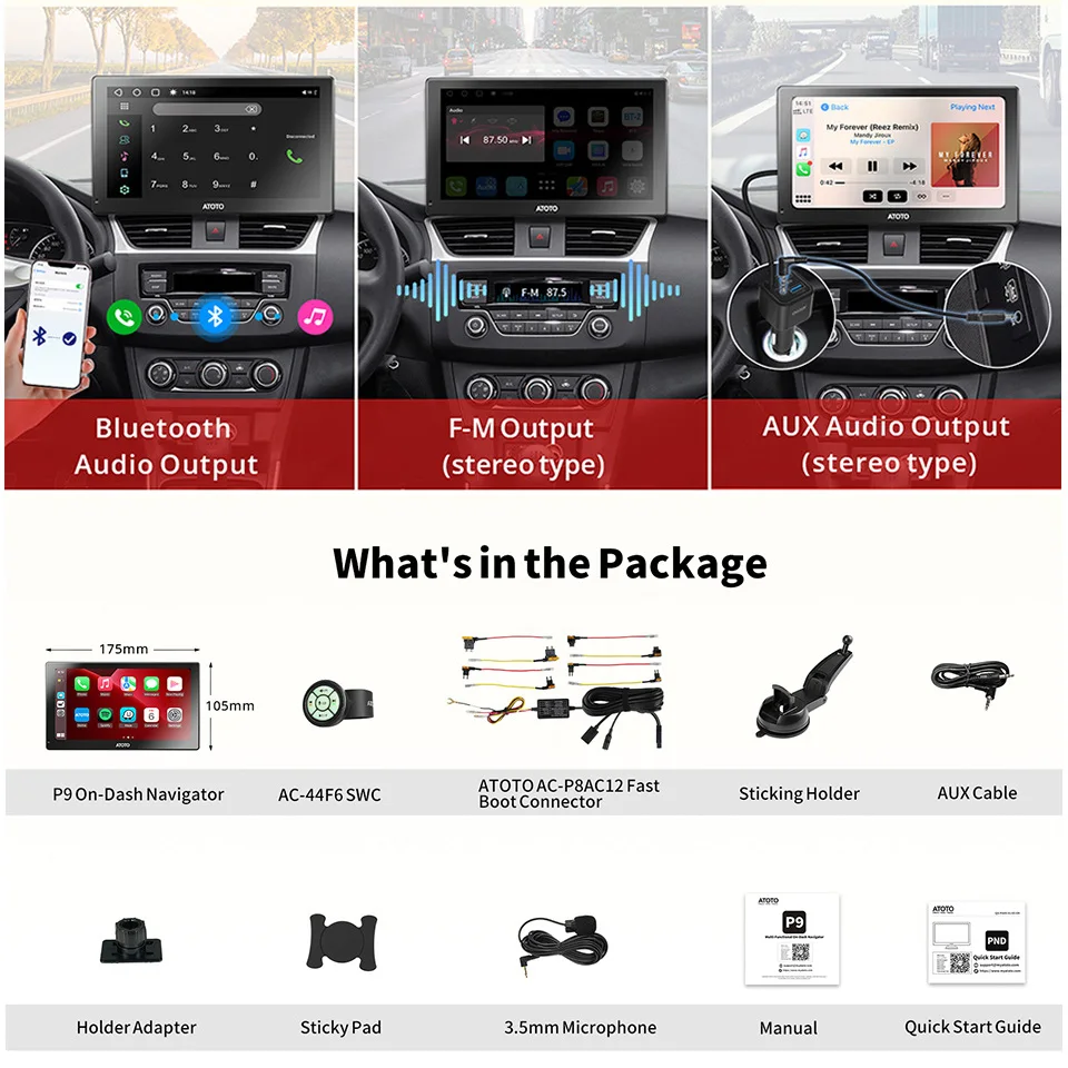 ATOTO P9 4G 안드로이드 자동차 스테레오, QLED ChatGPT GPS 추적, 블루투스 오토라디오, 카플레이, 안드로이드 자동 플레이어, 휴대용 라디오, 7 인치